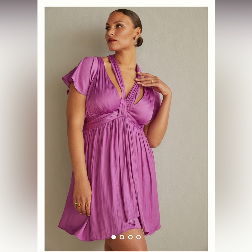 Anthropologie Deep V-Neck Vibrant Mini Dress